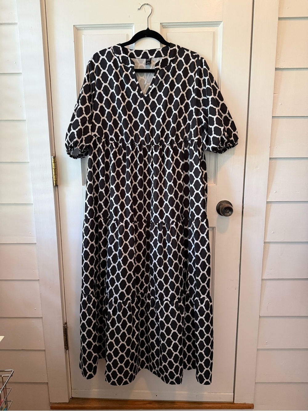 Black and White Lattice Tiered Maxi Dress